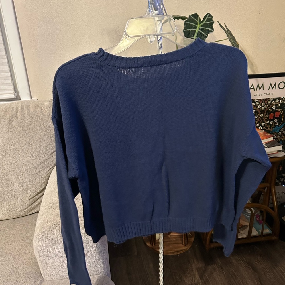 Z Supply Crop Pullover Sweater Women’s M Blue “LOVE” Crewneck Valentine’s Day - Picture 3 of 4